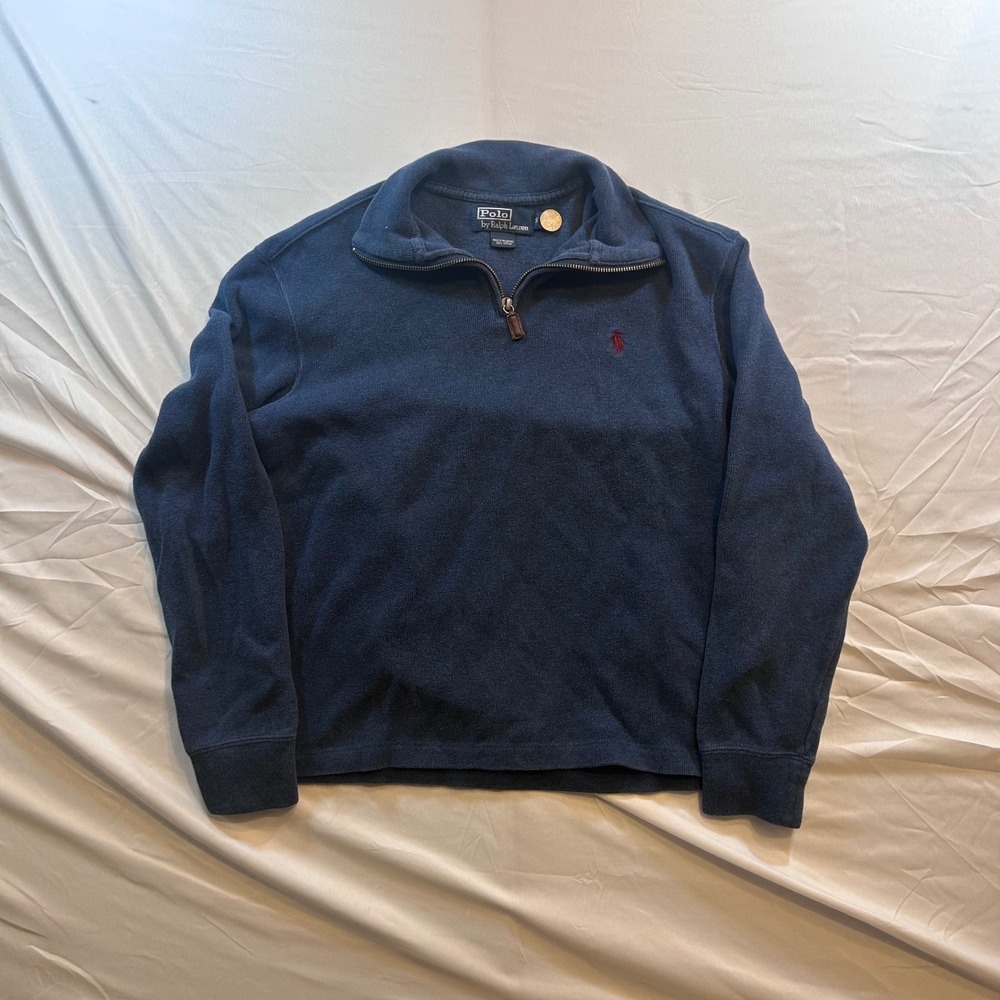 Polo Ralph Lauren Mens Navy Blue 100% Cotton Quarter Zip Pullover Sweater Small
